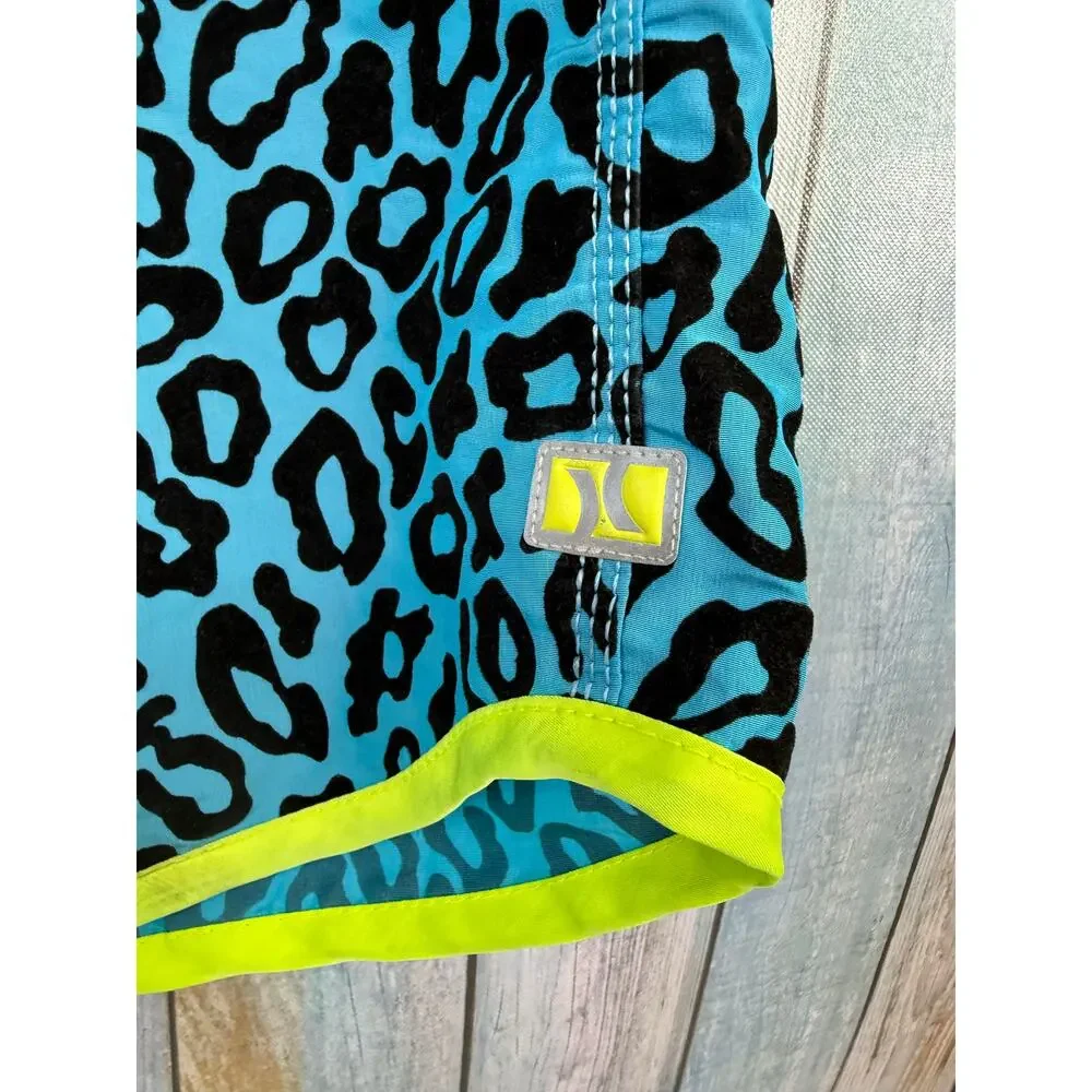 Hurley Vintage Board Shorts Swim Trunks Unlined Velvet Teal Cheetah Print Size33